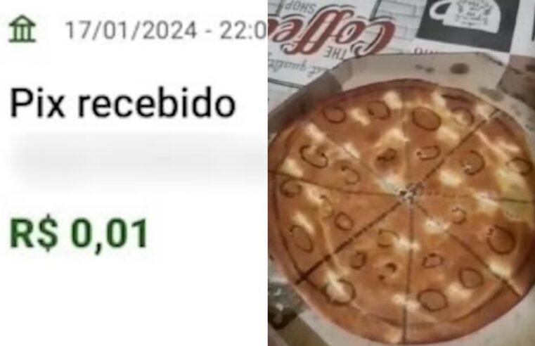 Pizzaria entrega pizza de papelão a cliente que fez Pix de um centavo e enviou comprovante falso