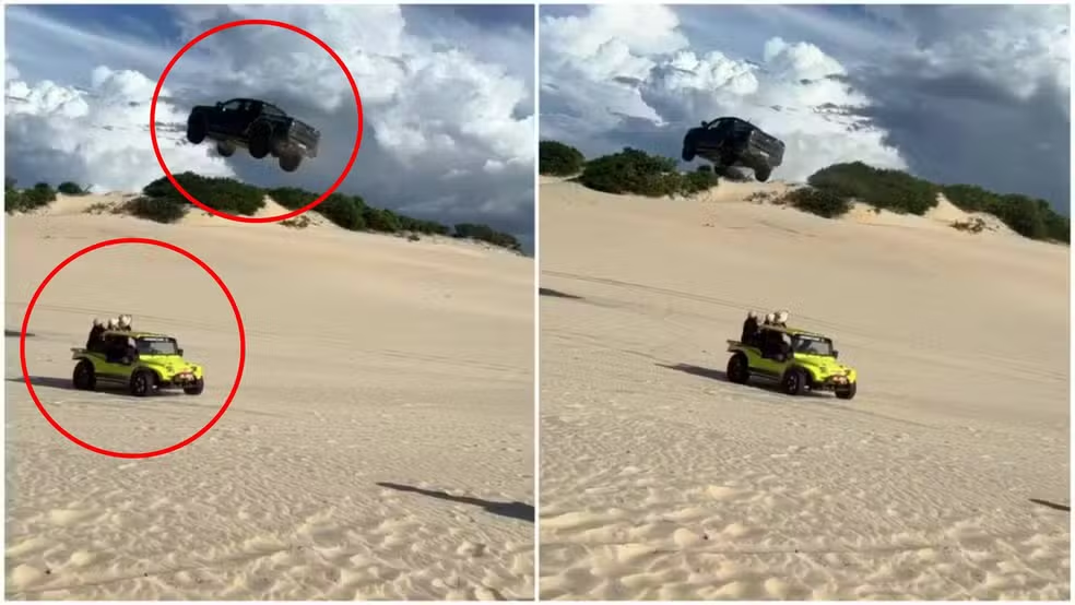 Motorista de picape que ‘voou’ sobre buggy ficou desmaiado após impacto