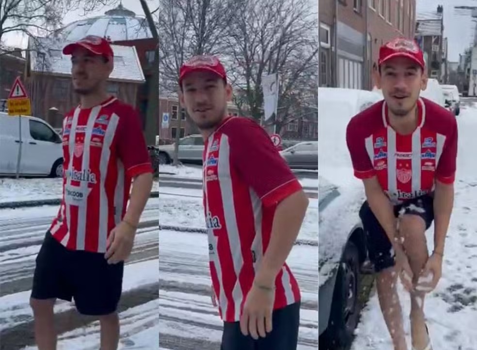 Mossoroense viraliza ao caminhar de bermuda e chinelo na neve em Amsterdã